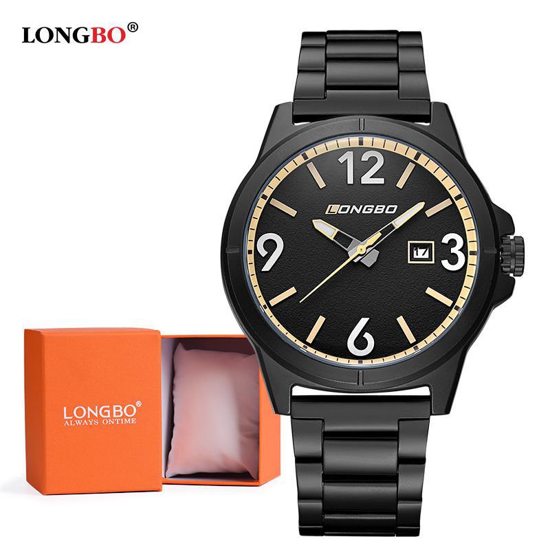 2018 Fashion Longbo Brand Business Sports Date Calendar Watch Full Black Stainless Steel Wristwatch Luxury Watches Montre Femme - testgreenapp