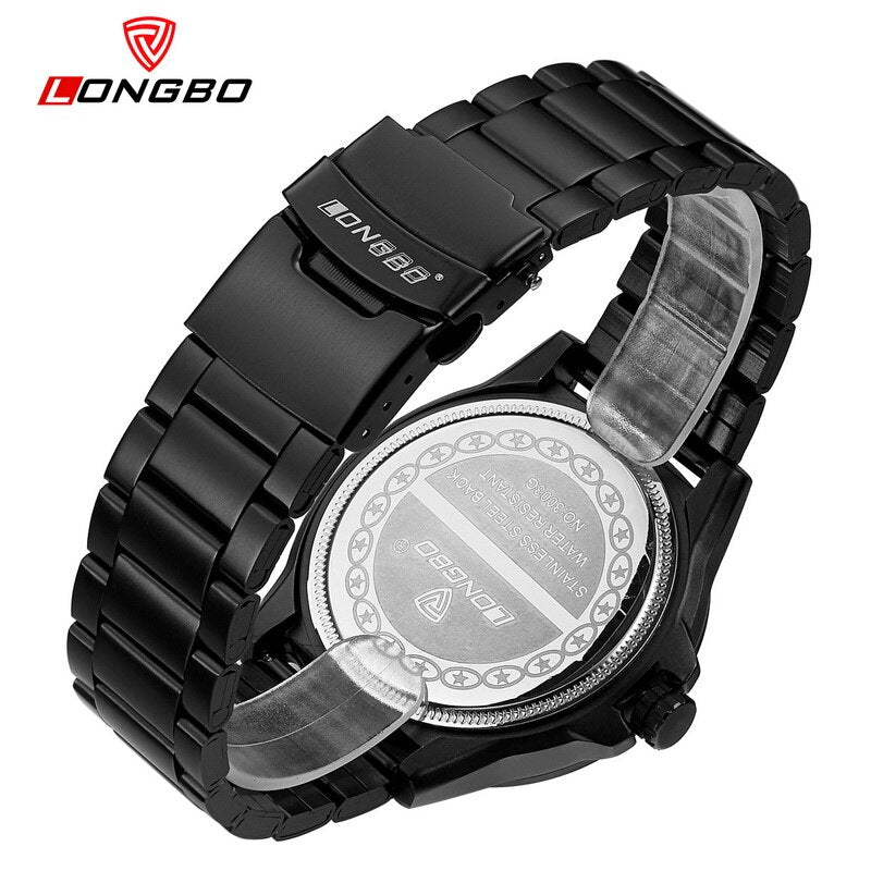 2018 Fashion Longbo Brand Business Sports Date Calendar Watch Full Black Stainless Steel Wristwatch Luxury Watches Montre Femme - testgreenapp