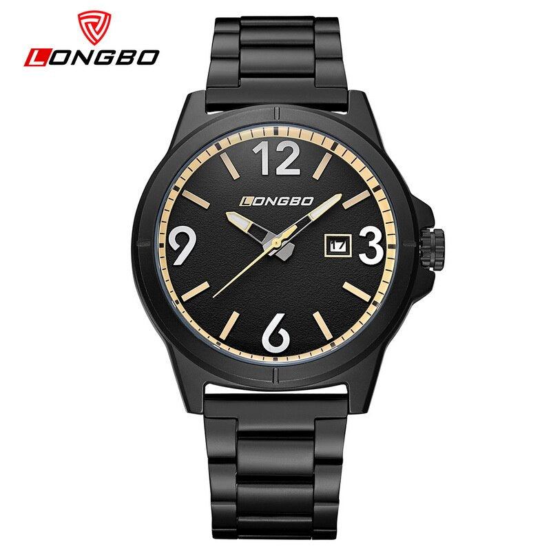 2018 Fashion Longbo Brand Business Sports Date Calendar Watch Full Black Stainless Steel Wristwatch Luxury Watches Montre Femme - testgreenapp