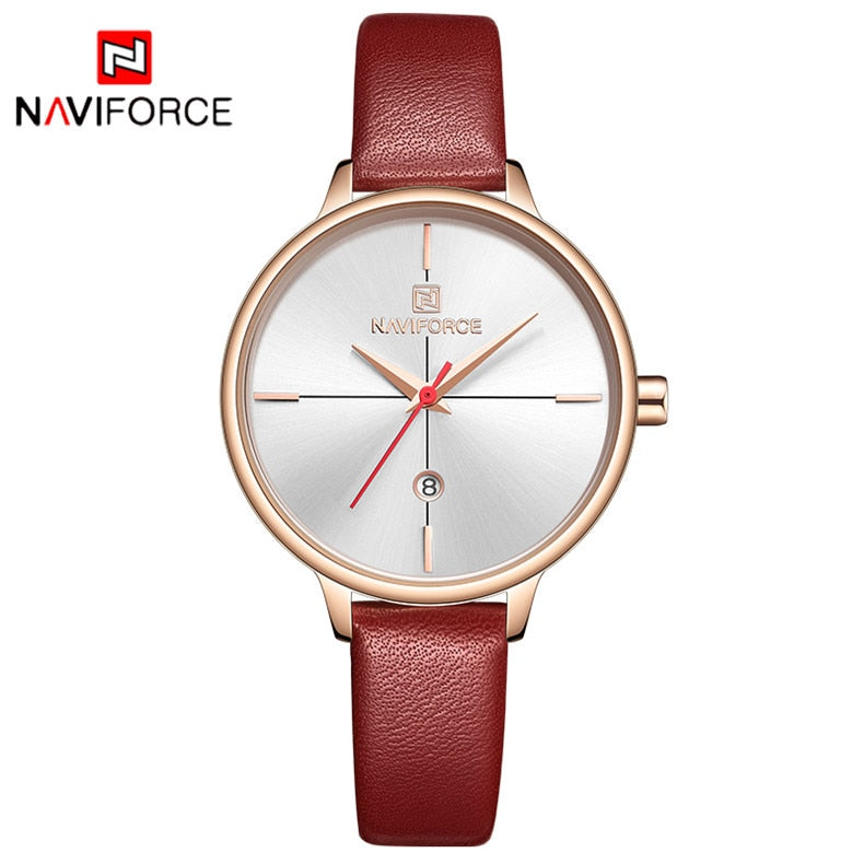 NAVIFORCE Women Watches Luxury Brand Lady Quartz Watch Women Fashion Casual Leather Strap Auto Date Dress Wristwatch reloj mujer - testgreenapp