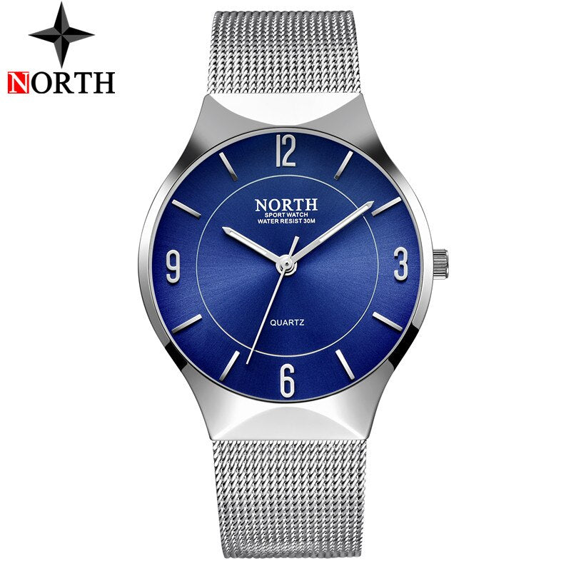 NORTH Mens Watches Top Brand Luxury Quartz Watch Men Silver Steel Mesh Band Casual Waterproof Sport Watch Man Relogio Masculino - testgreenapp