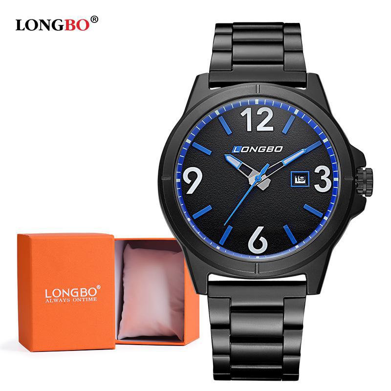 2018 Fashion Longbo Brand Business Sports Date Calendar Watch Full Black Stainless Steel Wristwatch Luxury Watches Montre Femme - testgreenapp