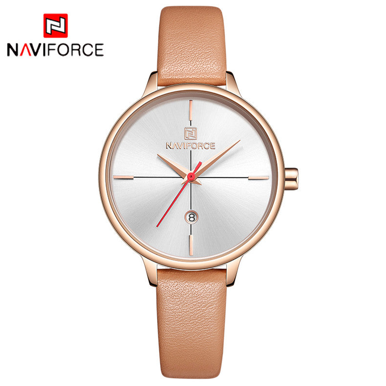 NAVIFORCE Women Watches Luxury Brand Lady Quartz Watch Women Fashion Casual Leather Strap Auto Date Dress Wristwatch reloj mujer - testgreenapp