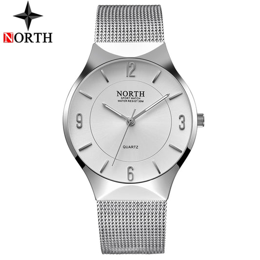 NORTH Mens Watches Top Brand Luxury Quartz Watch Men Silver Steel Mesh Band Casual Waterproof Sport Watch Man Relogio Masculino - testgreenapp