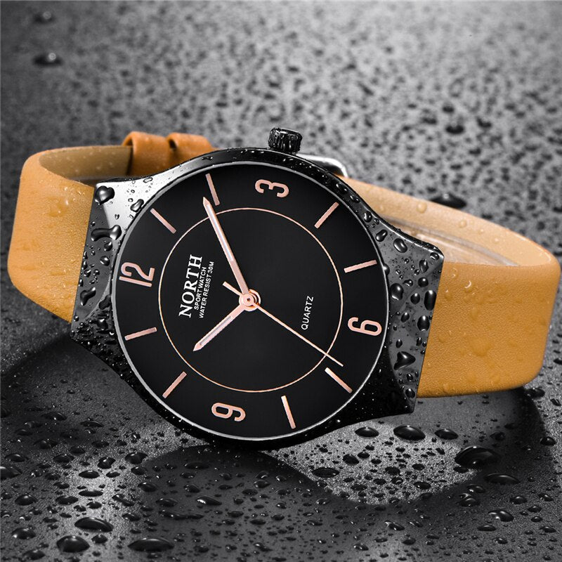 NORTH Fashion Mens Watches Top Brand Luxury Quartz Watch Men Casual Leather Waterproof Sport Watch Male Clock Relogio Masculino - testgreenapp