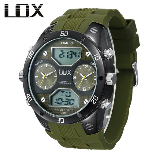 LOX Men Sports 3 Times Analog Digital Watch Dual Display Multifunction Quartz Wristwatches Outdoor Fun Military Montre Homme - testgreenapp