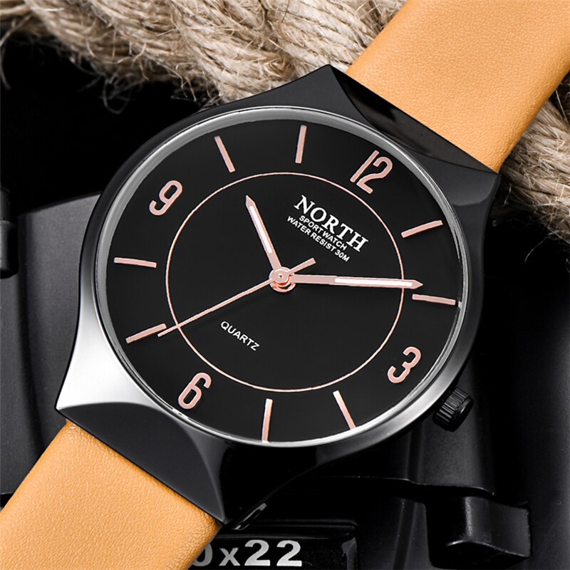 NORTH Fashion Mens Watches Top Brand Luxury Quartz Watch Men Casual Leather Waterproof Sport Watch Male Clock Relogio Masculino - testgreenapp