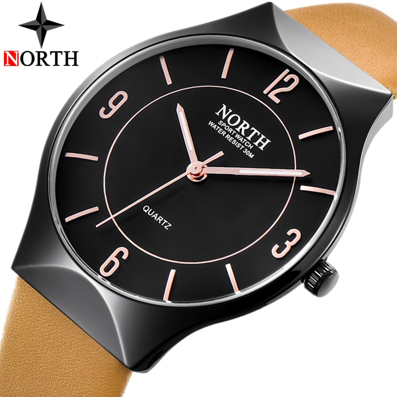 NORTH Fashion Mens Watches Top Brand Luxury Quartz Watch Men Casual Leather Waterproof Sport Watch Male Clock Relogio Masculino - testgreenapp