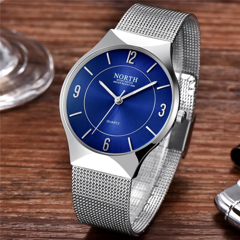 NORTH Mens Watches Top Brand Luxury Quartz Watch Men Silver Steel Mesh Band Casual Waterproof Sport Watch Man Relogio Masculino - testgreenapp