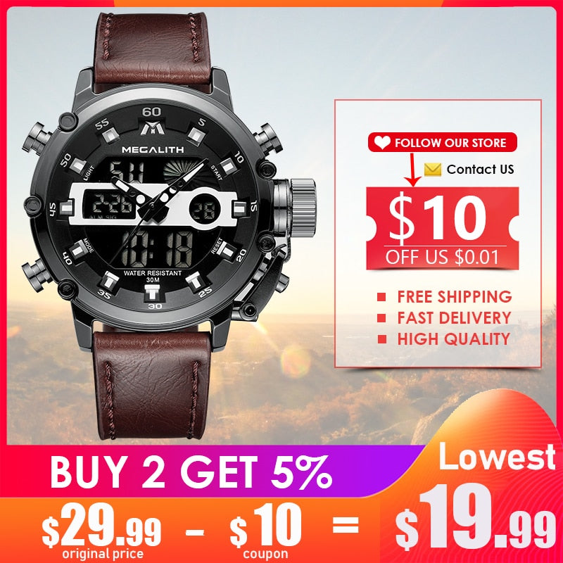 MEGALITH Fashion Men's LED Sport Quartz Watch Men Multifunction Waterproof Date Luminous Wrist Watches Men Clock Horloges Mannen - testgreenapp