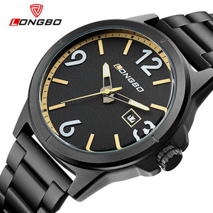 2018 Fashion Longbo Brand Business Sports Date Calendar Watch Full Black Stainless Steel Wristwatch Luxury Watches Montre Femme - testgreenapp